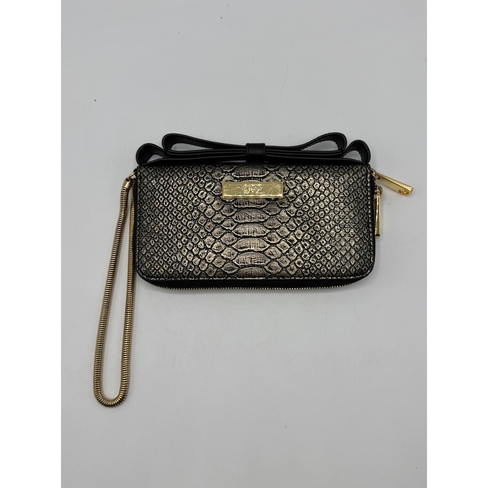 ZAC Zac Posen Metallic Snake Embossed Bow Zip Around Wristlet Wallet AS IS